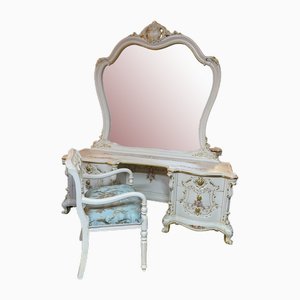 French Hand-Painted Dressing Table with Mirror