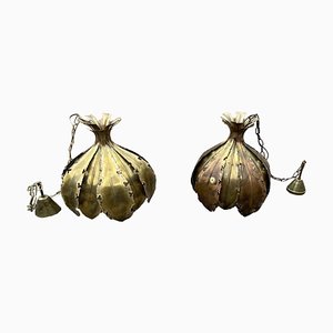 Brutalist Brass Onion Pendants by Holm Sørensen, Denmark, 1960s, Set of 2