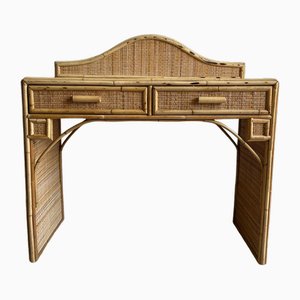 Italian Rattan and Bamboo Desk with 2 Drawers