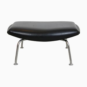 Ox-Chair Foot Stool in Black Leather by Hans Wegner