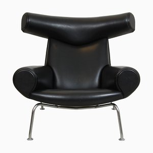 Ox-Chair in Black Leather by Hans Wegner, 1980s