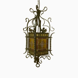 Farol francés neogótico con vitral, 1870