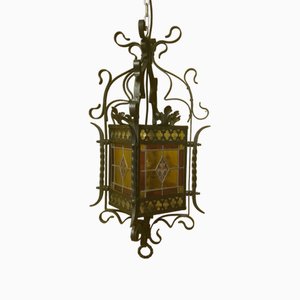 French Neo-Gothic Stained Glass Lantern, 1870
