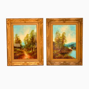 George Jennings, paisajes, óleo sobre lienzo, década de 1890, enmarcado, Juego de 2