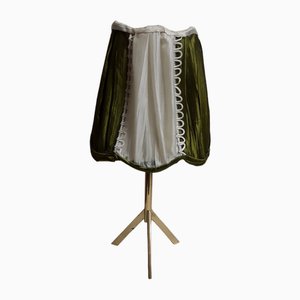 Minimalist Table Lamp with Brass Foot and Handmade Fabric Shade, 1970s