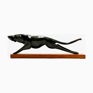 Figura de perro de caza estilo Art Déco vintage tallada, años 50