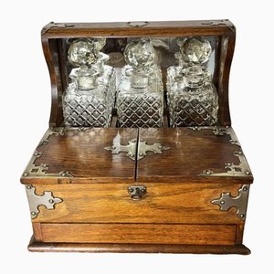 Antike viktorianische Tantalus Box aus Eiche, 1880, 4 . Set