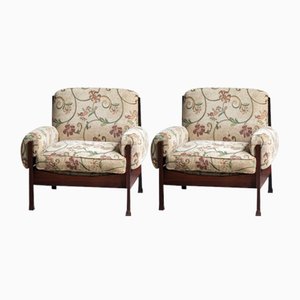 Vintage Italian Easy Chairs in Rosewood with Floral Pattern, 1950s, Set of 2