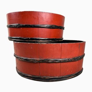 Japanese Lacquered Wooden Tubs, 1920s, Set of 2