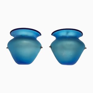 Vintage Azure Etched Murano Glass Sconces attributed to Gino Cenedese, 1960s, Set of 2