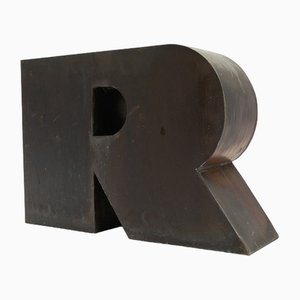 Letra R Mid-Century moderna de cobre patinado, años 60