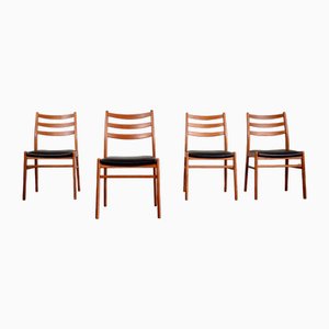 Chaises Vintage en Teck et Similicuir, 1960s, Set de 4