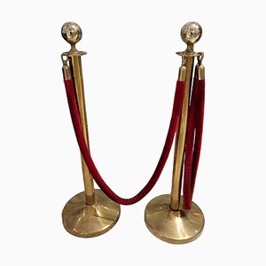 Vintage Brass Poles with Red Cord, Set of 2