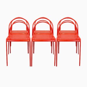 Vintage Red Metal Chairs, 1980s, Set of 6