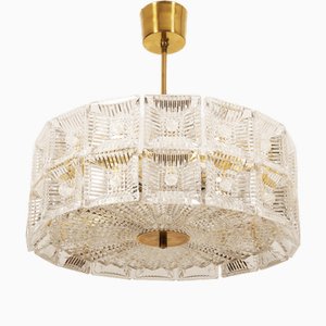 Lustre en Laiton et Cristal par Carl Fagerlund pour Orrefors, 1960s