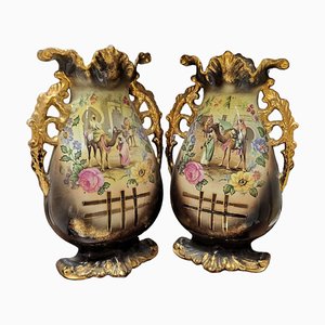 Orientalist Scene Porcelain Vases, Set of 2