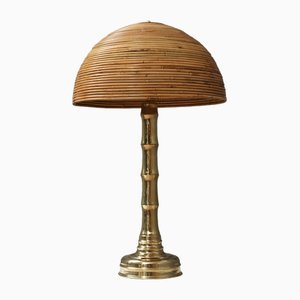 Mid-Century Brass and Bamboo Table Lamp, 1990