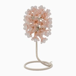 Lámpara de mesa italiana Mid-Century con flores de cristal de Murano, años 60