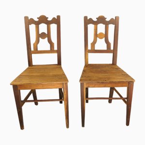 Austrian Rural Plum Wood Chairs, 1820s, Set of 2