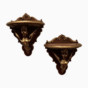 Large Italian Carved Gilt Wall Brackets, 1800s, Set of 2