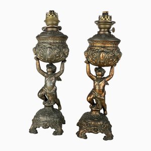 Bronze Oil Lamps, 1930s, Set of 2