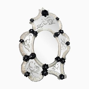 Venetian Black Floreal Hand-Carving Mirror by Simoeng