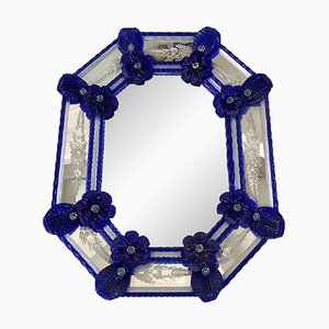 Miroir Vénitien Octogonal Bleu Sculpture à Main Floréal par Simoeng