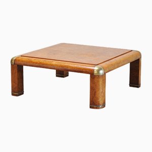 Table Basse en Loupe de Bois et Laiton par Karl Springer, 1970s