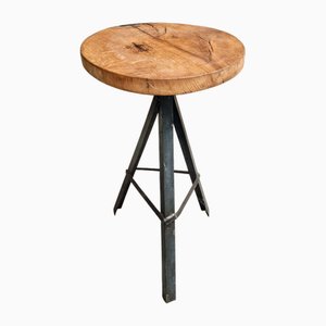 Industrial Plant Table in Oak with Iron Leg, 1960s