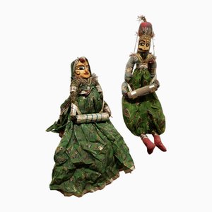 Marionnettes Kathputli Rajasthani Artisanales Vintage, Inde, 1950s, Set de 2