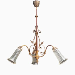 Lampadario vintage in ottone, fine XIX secolo