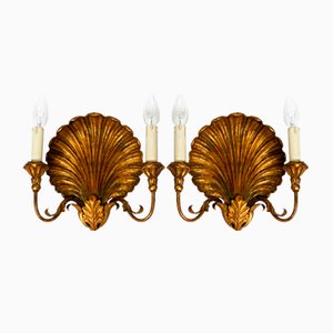 Large Italian 2-Armed Shell Wall Lamps from Palladio, 1968, Set of 2