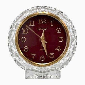 Vintage Crystal Glass & Brass Clock from Majak, 1970s