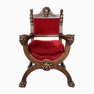 Fauteuil de Cérémonie Renaissance en Noyer, Fin du 19ème Siècle