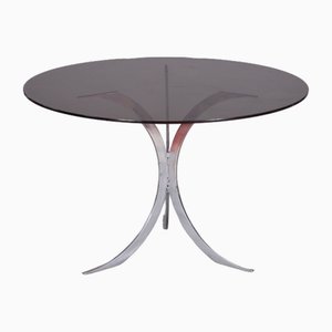 Table with Chrome Metal Feet and Smoked Glass Top attributed to Boris Tabacoff for Christofle, 1970s