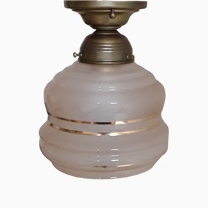 Lampada da soffitto Art Déco con montatura in ottone e paralume in vetro rosa, Germania, anni '30