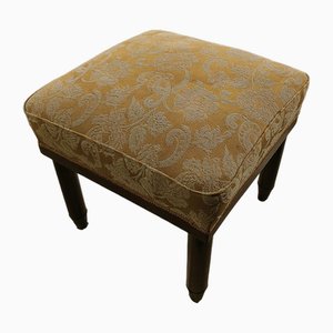 Small Wooden Pouf with Damask Upholstery and Brass, 1950s