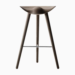 Brown Oak and Stainless Steel Bar Stool by Lassen
