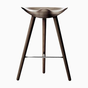 Brown Oak and Stainless Steel Counter Stool by Lassen