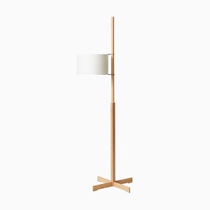 Lámpara de pie TMM en blanco y madera de haya de Miguel Milá