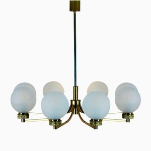 French Brass and Ice Glass Chandelier, 1960s