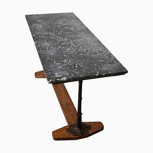 Consola o mesa auxiliar francesa de mármol y hierro fundido, siglo XIX