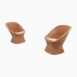 Danish Wicker Lounge Chairs, 1970s, Set of 2