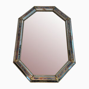 Rectangular Mirror with Multi-Faceted Mirrors and Brass Garlands
