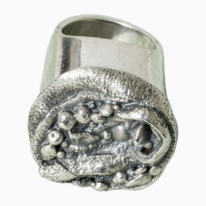 Bague Brutaliste Mid-Century en Argent, Suède, 1976