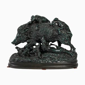 Bronzeskulptur Jagdhunde, die das Wildschwein angreifen