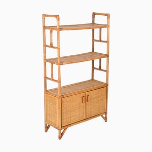 Mid-Century Modern Italian Rattan and Bamboo Bookcase with Doors, 1970s