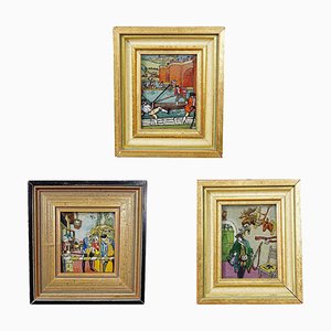 Framed Biedermeier Paintings, 1950s, Set of 3