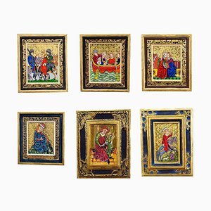 Minstrel Scenes from the Manesse Song Manuscript, 1950s, Paintings, Framed, Set of 6