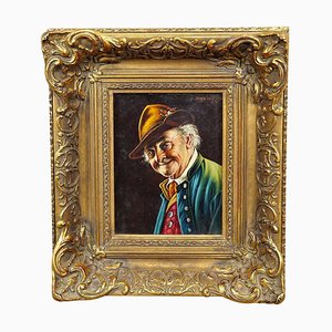 Inge Woelfle, Portrait of a Bavarian Folksy Man, Oil on Wood, Framed